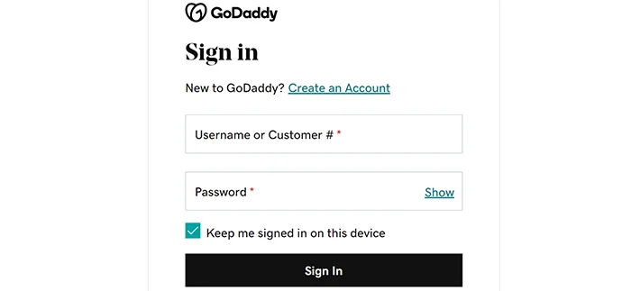 Create a GoDaddy Account - Choose "Create Account"