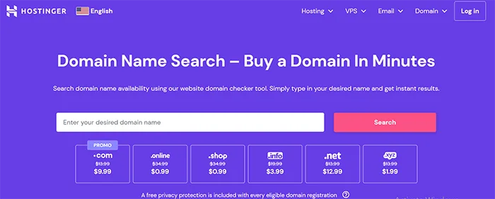 5 Easy Steps to Get a Hostinger Free Domain: Step 2: Choose Your Domain Name - Hostinger domain name search